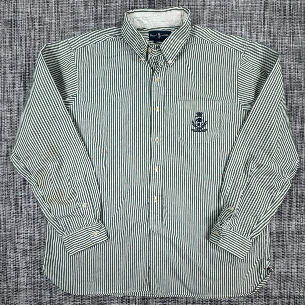 Ralph Lauren XL Polo Athletic Club Shirt Green Stripe Classic Fit Embroidered